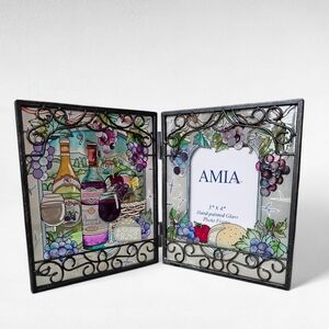 AMIA Hand Painted Glass Wine Vineyard Picture Frame 3" x 4"